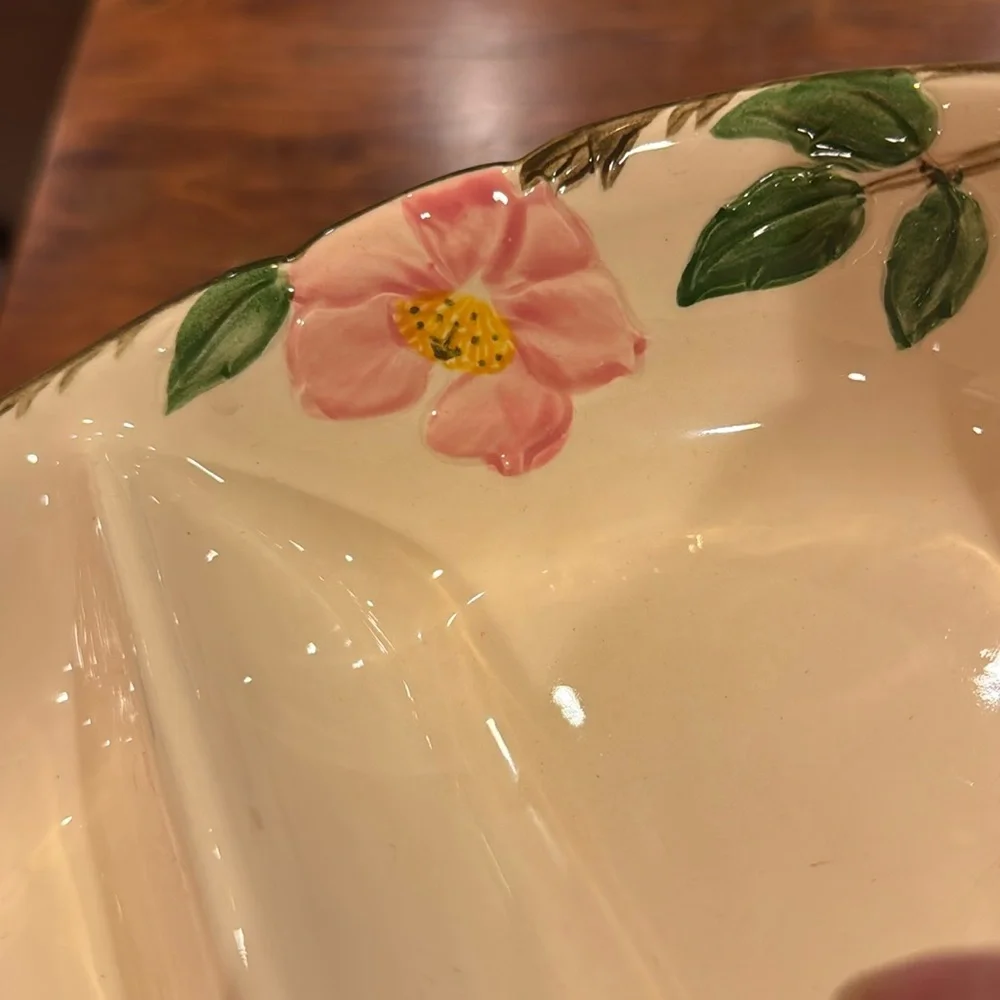 VINTAGE Franciscan Desert Rose Divided Serving Dish Pink Floral Cottagecore USA